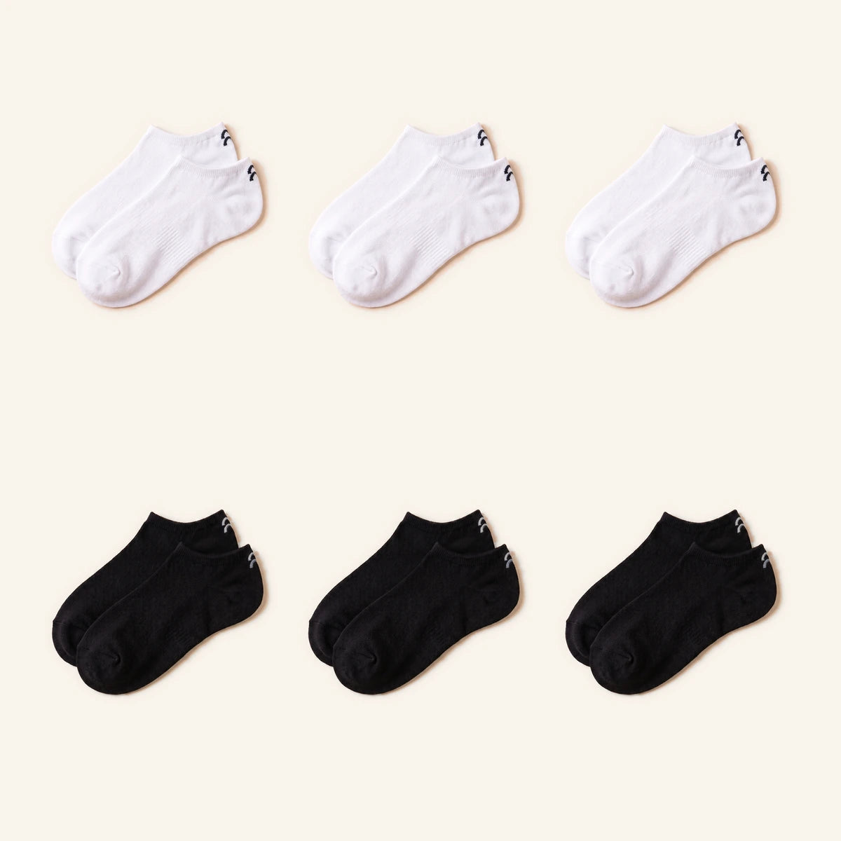 Black & White Pack Enkel, zes paar, drie wit en drie zwart, kleurlabel Donkergrijs