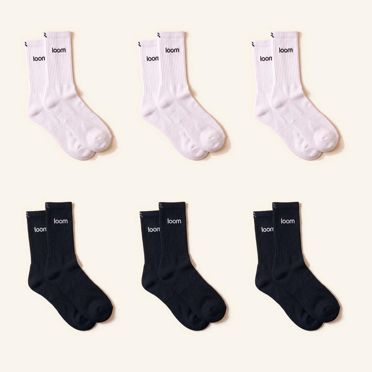 Black & White Pack Hoog, zes paar, drie wit en drie zwart, kleurlabel Donkergrijs