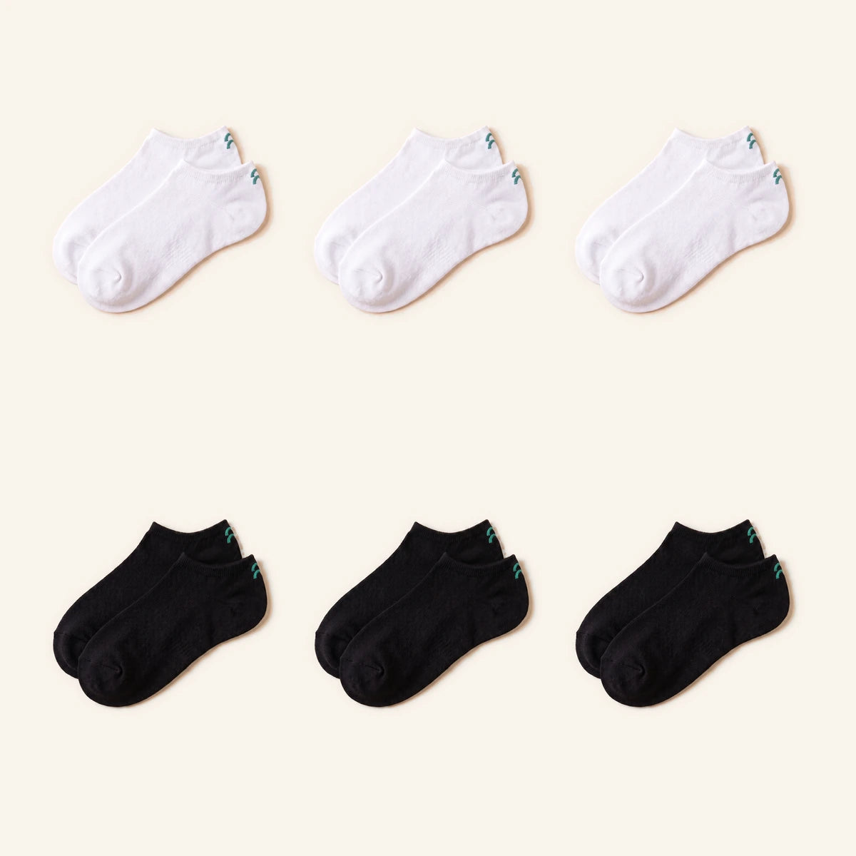 Black & White Pack Enkel, zes paar, drie wit en drie zwart, kleurlabel Teal
