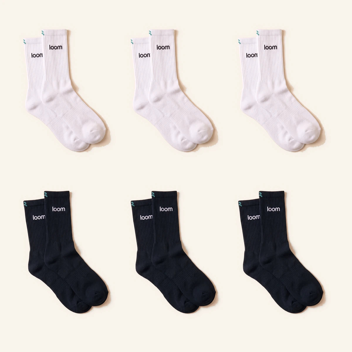 Black & White Pack Hoog, zes paar, drie wit en drie zwart, kleurlabel Teal