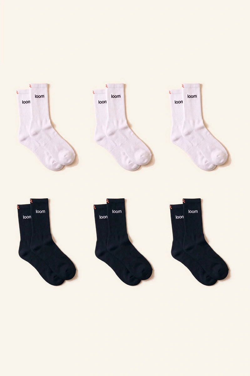 Black & White Pack - Hoog, Koraal. Voorbeeld: 6 paar, 3 wit + 3 zwart
